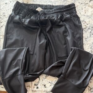 Black Faux Leather Joggers - Women's Track Pants